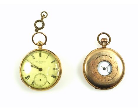 Victorian 18ct gold open face pocket watch with a circular white enamelled dial inscribed "Geoe Champion, 174 Walworth Rd., L