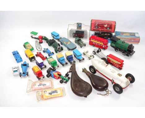 Clockwork racing car, clockwork tinplate train, Corgi Jaguar XJS, Bentley 4 1/2 Litre Supercharged, Mercedes W154, other car 