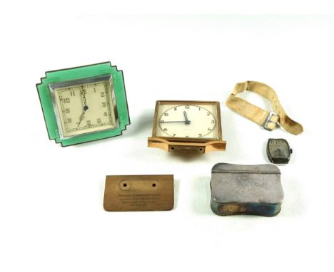 Art Deco table top timepiece, the cream square dial with a chemin-de-fer chapter ring, UV-fluorescent hands and Arabic numera