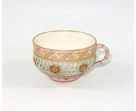 Victorian Royal Worcester reticulated cabinet cup in the manner of George Owen, c.1874, of double walled construction, with a