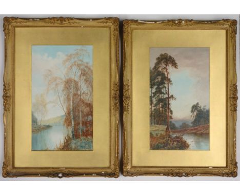 V. Allan (British, Late 19th Century), River landscape with silver birch and other trees, signed, watercolour, 44.7 x 26cm, a