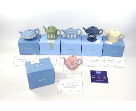 Wedgwood The Jasper Miniature Teapot Collection, set of 6 teapots comprising The Egyptian Teapot, limited edition No.83; Garl