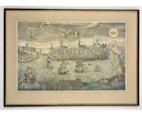 After Wolfgang Hartmann (German-Swedish, c.1606-1663), "Then Konungslige Residens Och Hufvudstaden Stockholm", cityscape depi