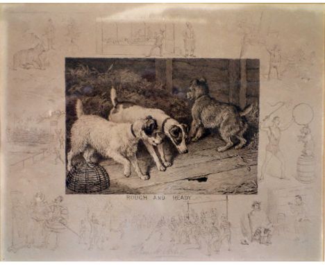 Frank Paton (1856-1909), 'Rough and ready', etching, signed, frame 40.5 x 45.5cm, and an engraving of a hunting dog finding a