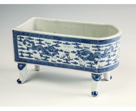 A Chinese Qianlong style censer bearing blue Qianlong seal mark to base, probably 19th century, of rectangular form with one 