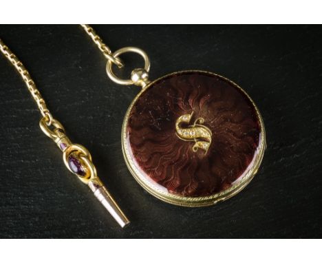 A Lady's jewelled and enamelled gold small open-face fob watch with Dutch Royal provenance with circular 29mm. white enamel R