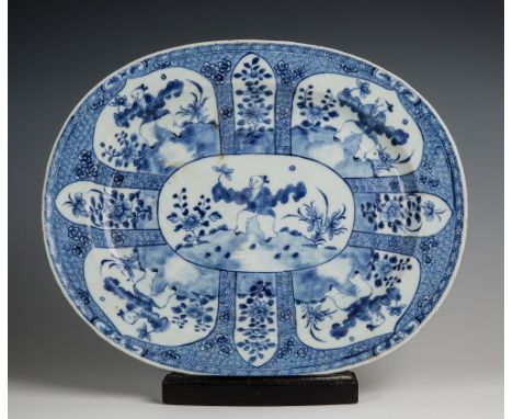 A Chinese blue and white oval 'Five Boys' plate Kangxi period, decorated in the 'Five Boys' pattern, underside rim with three