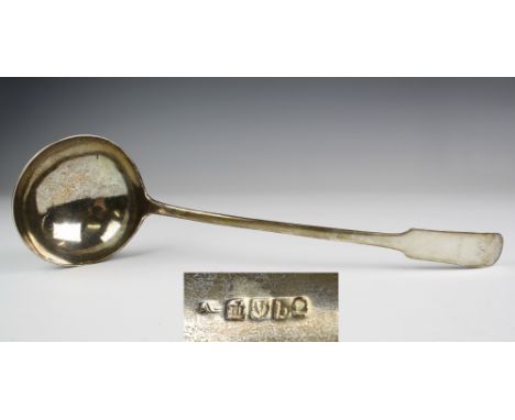 An early 19th century Scottish silver soup ladle Alexander Spence, Edinburgh 1807, fiddle pattern with engraved monogram to t