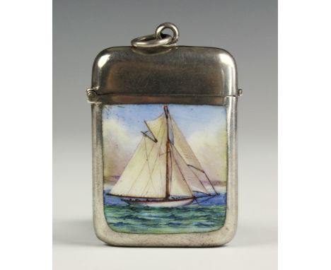 A Victorian silver and enamel vesta case Charles Edward Solomon, Birmingham 1897, of rounded rectangular form, the side hinge