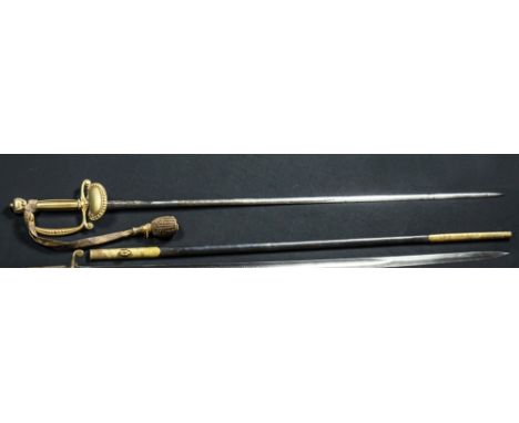 A George VI staff sword by Hobbs and Son, late 19th century, square form gilt handle with notch design to four edges complete