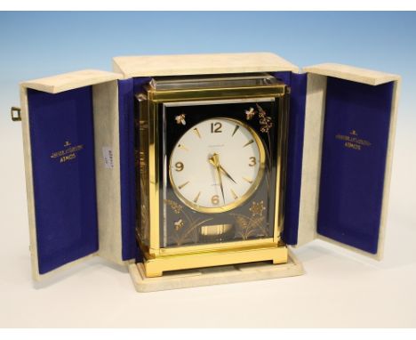 A Jaeger-Le-Coultre 'Marina Bees Black' Lucite Atmos clock the case of upright rectangular form with gilt metal frame, Lucite