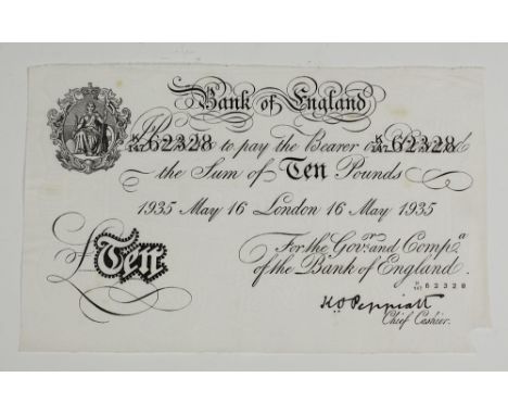 An operation Bernhard ten pound banknote dated for the 16th May 1935, K/147-62328, Peppiatt signature. * Operation Bernhard w