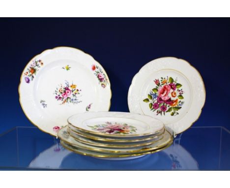 A set of three Spode Felspar floral decorated cabinet plates c.1825, decorated with hand painted and moulded floral sprays, o