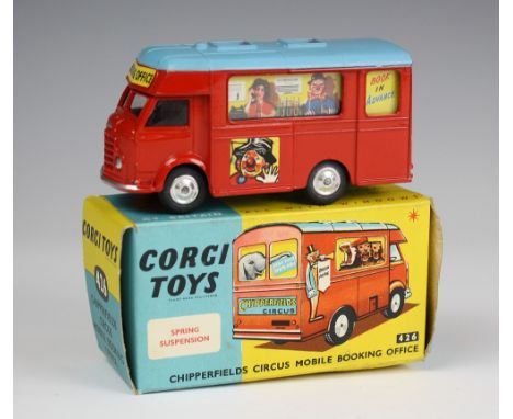 A Corgi Chipperfields Circus Booking Office No. 426 in red and light blue livery with clown and circus poster labels, spring 