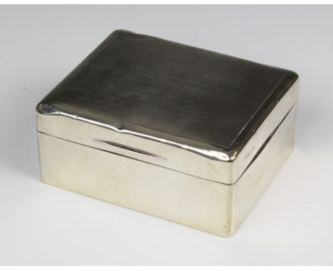 A George V silver cigarette box Mappin and Webb, London 1925, rectangular form with engine turned hinged lid, 4&frac14; x 3&f