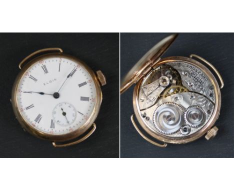 An early American Elgin gentleman's wrist watch early 20th century, plain Keystone 10ct gold filled 32mm. case with circular 