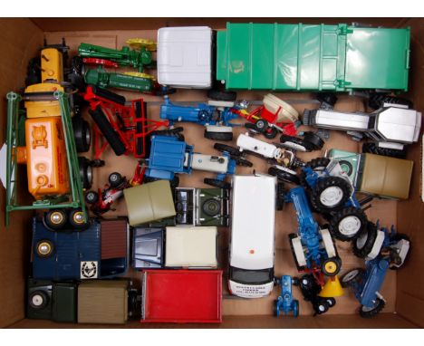 Britains, ERTL, New Ray, and Homebuilt/adapted diecast farm vehicle and accessory group,  25 mixed examples to include Britai