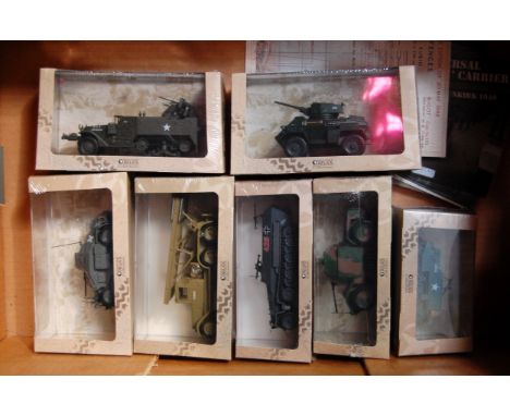 7 Boxed and Sealed Atlas Editions World War 2 Military Vehicles, mixed vehicles to include AMD 35 Panhard 178, Universal Bren