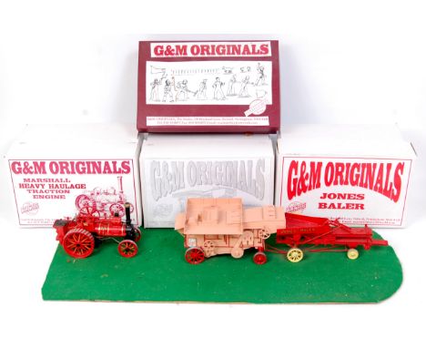 G and M Originals Diorama and Boxed Set, comprising of Marshall Heavy Haulage Traction engine, Marshall SM Thresher and Jones