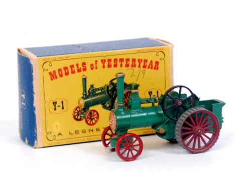 Matchbox Models of Yesteryear No.Y1 Allchin Traction Engine, green body and chassis, gold boiler door, bright red wheels with