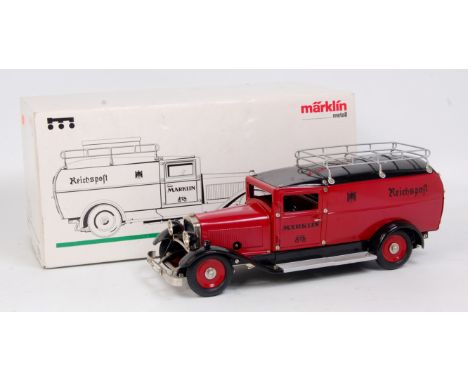 Marklin 1989 "Reichspost" Delivery Van, large scale tinplate clockwork model, deep red body with black roof and chassis, in t