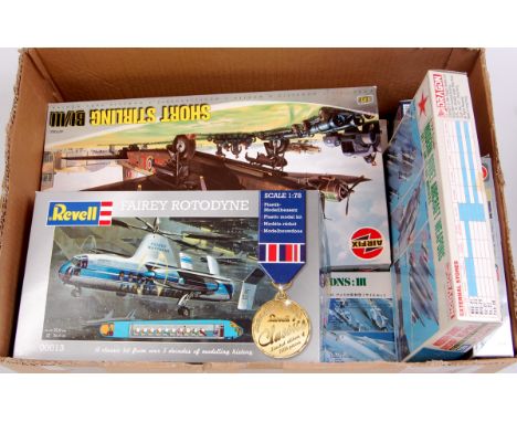 22 mixed scale military, aircraft and ship plastic kit group, mixed scales and manufacturers, to include Revell, Airfix, ICM,