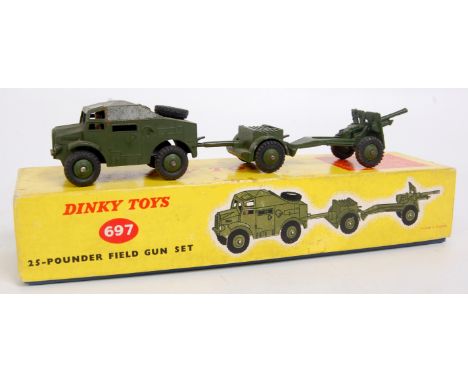 Dinky Toys, 697 25-pounder field gun gift set comprising of field artillery tractor, trailer and 25-pounder field gun, all in