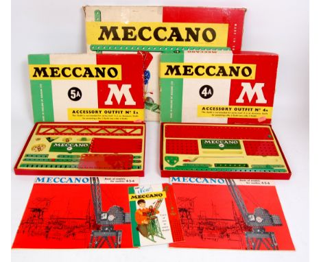 Meccano Set Group, to include 1950s Red and Green Sets 4, 4A and 5A with instructions manual and leaflets, contents appears i