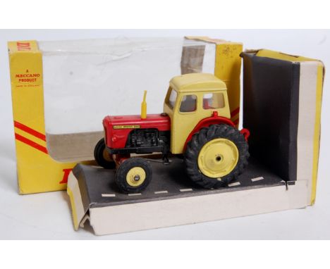 Dinky Toys, 305, David Brown Tractor, lemon yellow cab and wheels, with red engine cover and red mud guards, red rear attachm