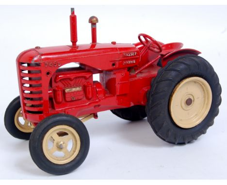 Matchbox Lesney Moko, 745D Massey Harris tractor, red body with yellow hubs and rubber tyres, with chimney and exhaust, some 