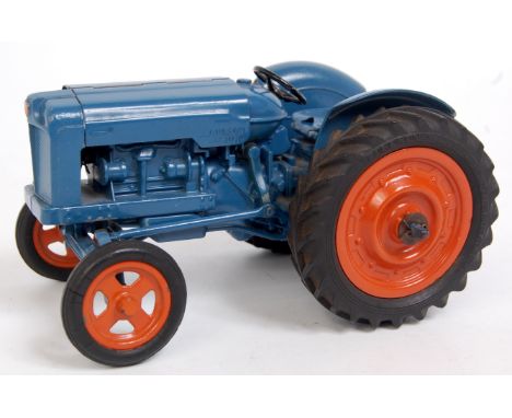 Chad Valley, Diecast Fordson Major tractor, large scale, blue body, orange wheels with rubber tyres, engine covers attached, 