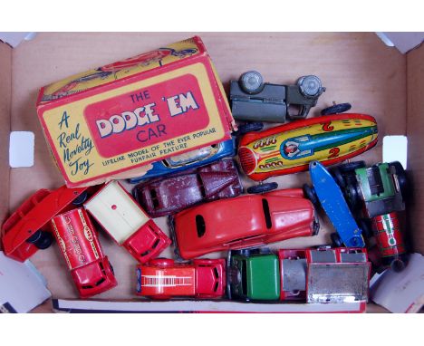 Quantity of mixed tinplate, plastic and diecast vehicles, to include Brimtoy, Dinky, Minic, Charbens and other examples, to i