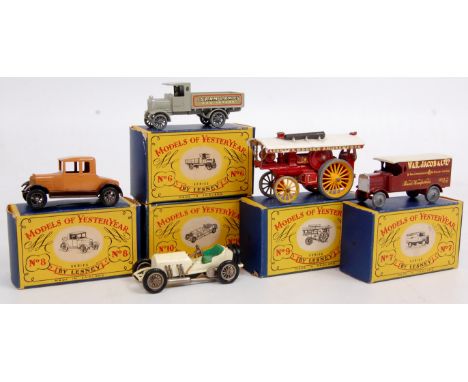 Matchbox Models of Yesteryear Boxed diecast group, 5 boxed examples to include Y-6 AEC Y-Type Lorry (VG-BG), Y-7 Leyland 4-To