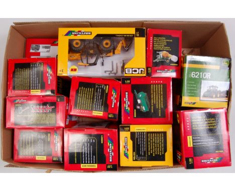 12 modern issue Britains tractor and farming implement diecast group to include; MF 6613 tractor, JCB 550-80 Loadall, JCB Fas