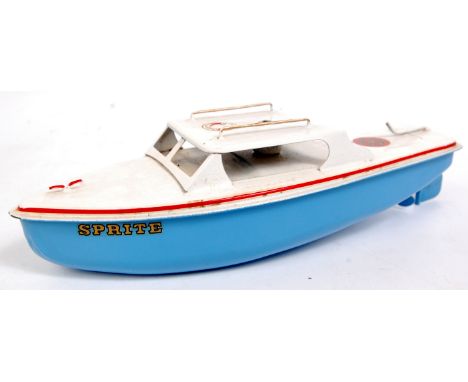 Sutcliffe Models, Sprite Day Cruiser, clockwork, light blue hull with white deck and superstructure, red bung with gold detai