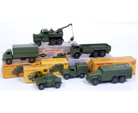 Dinky Toys Boxed Military Diecast group, 6 examples to include No.661 Recovery Tractor (G-BFG), No.677 Armored Command Vehicl