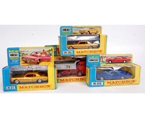 Matchbox King Size Boxed Diecast Group, 4 Boxed examples to include K-4 Leyland Tipper Truck, K-21 Mercury Cougar, K-22 Dodge