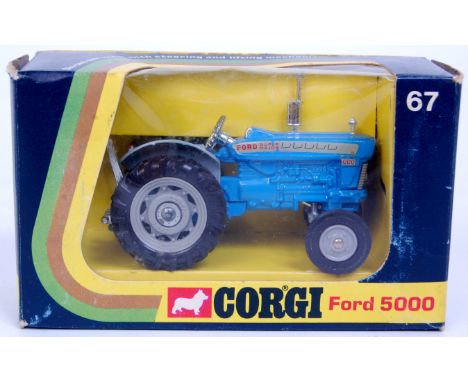 Corgi Toys, No.67 Ford 5000 Super Major Tractor, mid-blue body, grey wheel arches, plastic hubs, in the original window box, 