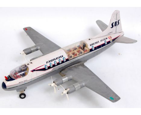 Tomiyama (Japan) Scandinavian Airlines Viscount Airliner, tinplate and plastic battery operated 4 engine model, c.1960's, whi