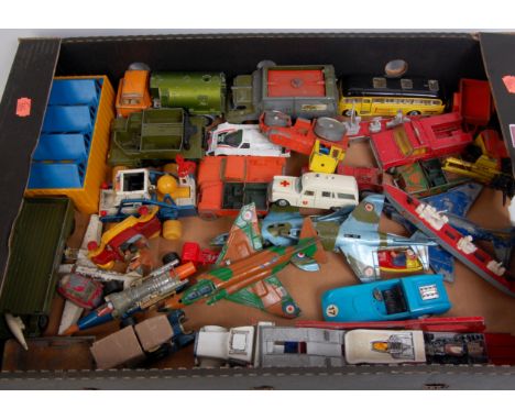 1 tray of mixed playworn and repainted diecast vehicles, to include Dinky Toys, Corgi Toys and Matchbox Examples, specific ve