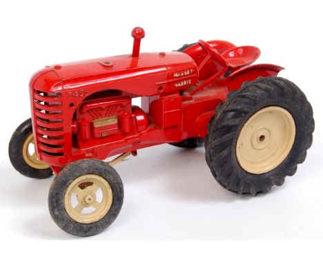 Matchbox Lesney Moko, 745D Massey Harris tractor, red body with yellow hubs and rubber tyres, missing exhaust, some paint los