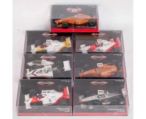 Minichamps 1/43rd scale Mclaren Mercedes Formula 1 Group, 7 plastic cased examples, all from edition 43, model numbers as fol