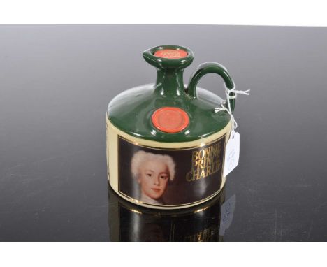A scarce stoneware ceramic jug of Glenfiddich 'Bonnie Prince Charlie' Scotch whisky, 75cl unopened, sealed and full special e