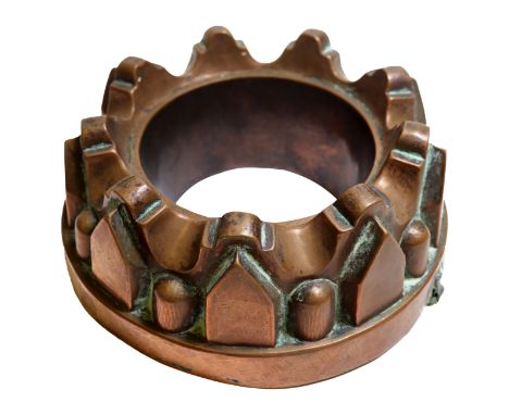A Victorian copper border mould, no. 319, with wavy castellated top, and pointed arch and half flute sides, 6.5cm high, 15cm 