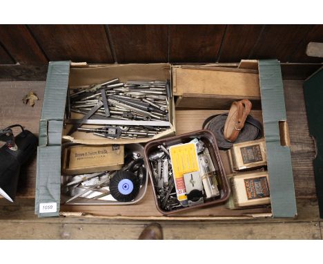 A box of mixed metal working tools etc
