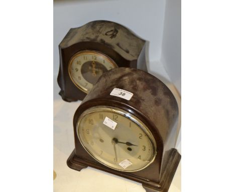 A Smiths Enfield brown bakelite brown mantel clock; another (2)