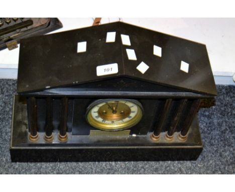 An early 20th century slate mantel clock, of architectural design, c.1910