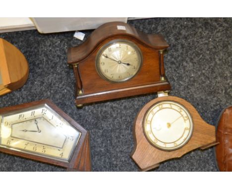 An Art Deco oak mantel clock c.1930s; others (3)