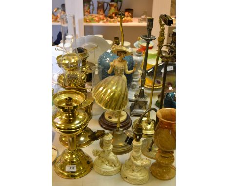 Lighting - brass oil lamps, figural lamp;  etc 
