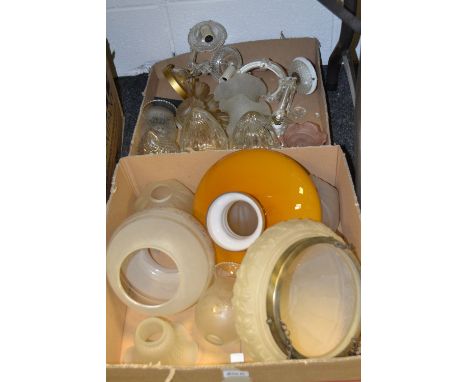 Lighting - frosted and clear glass light shades, a pair of clear glass side lights;  etc 